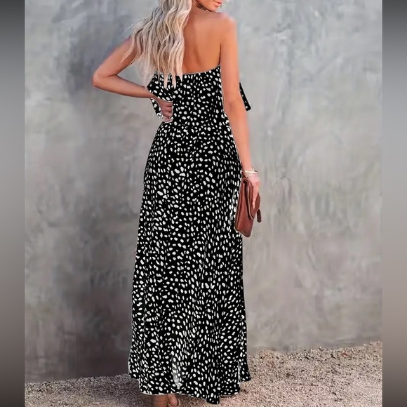 Boho dots drawstring waist tube maxi dress - Picture 16 of 16